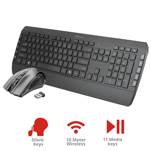 Kit TRUST Tecla-2 Silent Wireless (Teclado + Rato) "Black"