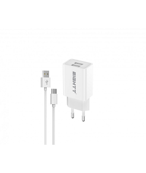 Transformador 2xUSB 5V~2.4A + (A«»Type-C) 1.0Mts "White"