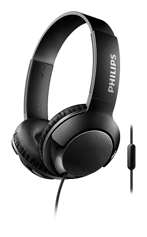 Headset PHILIPS BASS+ Wired on-ear Headphones+Mic Black