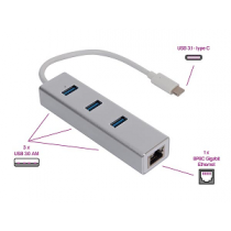 VALLEMAN USB-C to Gigabit Ethernet + 3xUSB3.0 Hub