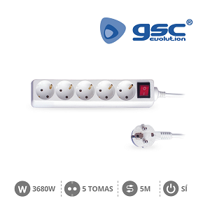 Bloco 5 Tomadas Standard 2P+T com Interruptor 5.0Mts "White