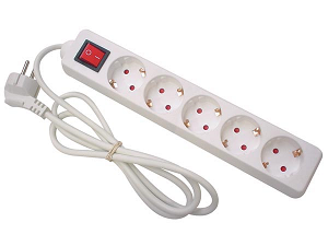 Bloco 5 Tomadas Standard 2P+T com Interruptor 1.50Mts "White