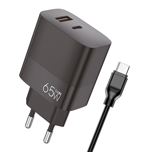 Transformador COOL USB-A~USB-C 65W + USB-C 1.20Mts "Black"