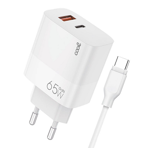 Transformador COOL USB-A~USB-C 65W + USB-C 1.20Mts "White"