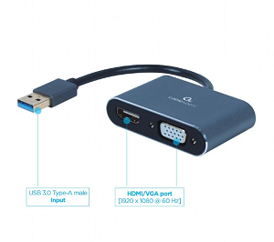 Adaptador CABLEXPERT USB3.0«»VGA+HDMI FullHD 1920x1080@60Hz