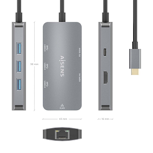 Dock AISENS USB-C (USB-C«»HDMI+RJ45+3xUSB3.0+USB-C PD 100W)