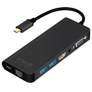 Adaptador NTECH (USB3.1 Type-C«»VGA+HDMI+RJ45+USB3.0+USB3.1)