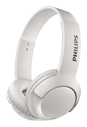 Headset PHILIPS BASS+ Wireless on-ear Headphones+Mic White